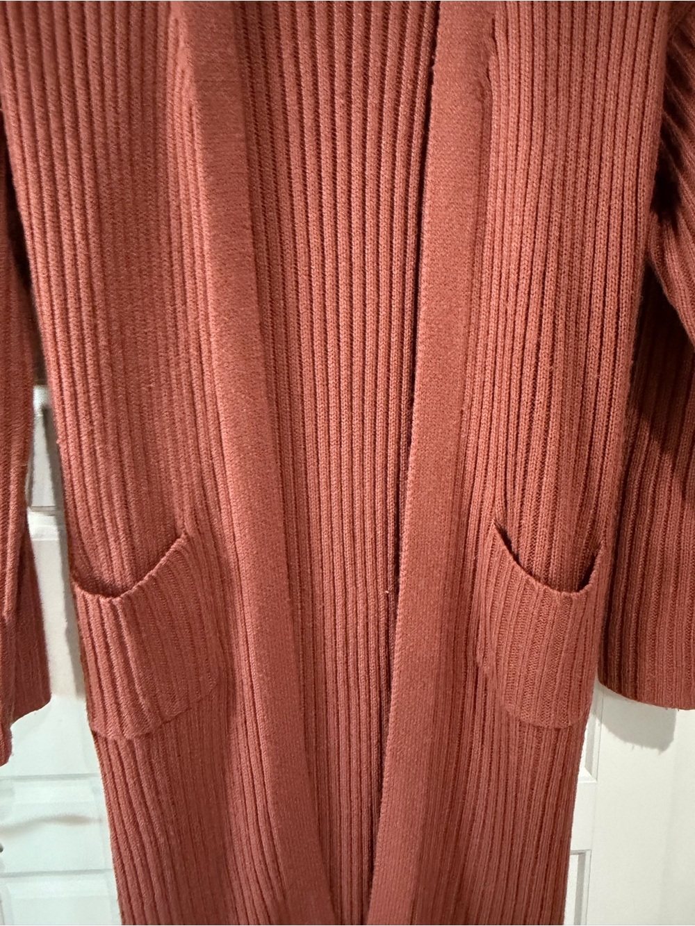 Lulu's Rust Ribbed Long Open-Front Cardigan - Picture 6 of 10